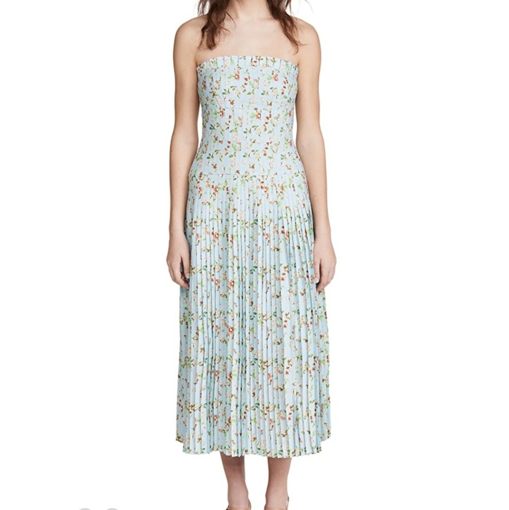 AMUR | Linen-Blend Strapless Midi Dress